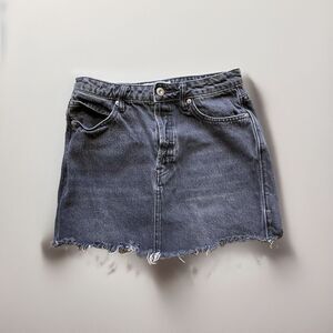 We The‎ Free People Black Denim Jean Raw Hem Button Fly Mini Skirt Size 26